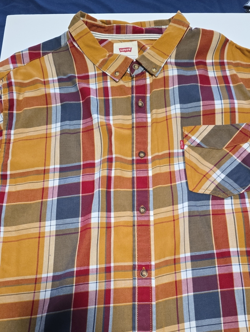 Levi's Men's Mustard, Red, Blue Plaid Button-Down Long Sleeve Shirt